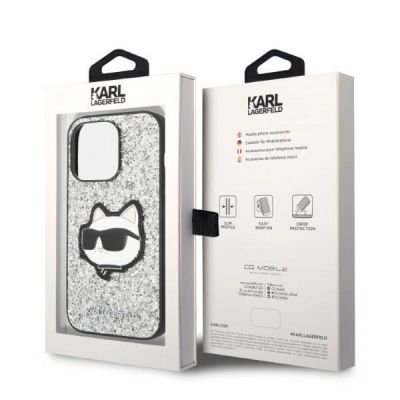 8. Etui Karl Lagerfeld Glitter Choupette Patch na iPhone 14 Pro - srebrne