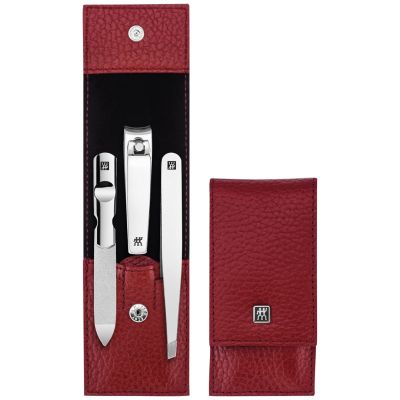 Zestaw podróżny Zwilling Classic Inox – skórzane etui, 3 elementy - Czerwony