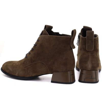 10. Skórzane botki damskie na obcasie zamsz camel Vinceza FIO27-67036
