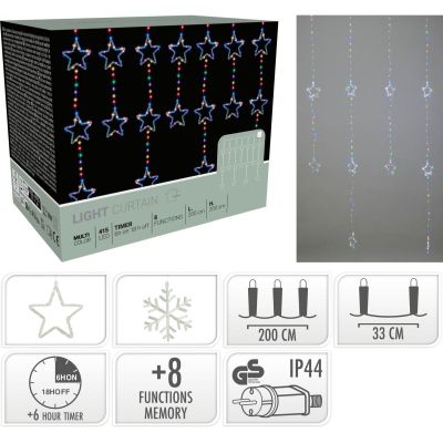 23. LAMPKI CHOINKOWE KURTYNA ŚWIETLNA 200x200 CM 415LED GWIAZDKI MULTIKOLOR