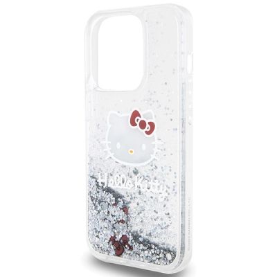 6. Etui Hello Kitty Liquid Glitter Charms Kitty Head na iPhone 15 Pro - srebrne