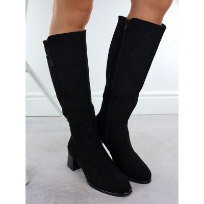 5. Kozaki damskie na obcasie ocieplane zamszowe czarne Jezzi MR2481-3