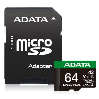 2. ADATA Speed Plus MicroSDXC 64 GB Class 3 UHS-I/U3 A2 V30