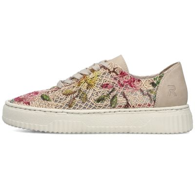 5. Półbuty damskie ażurowe w kwiaty beżowe Rieker N9919-91