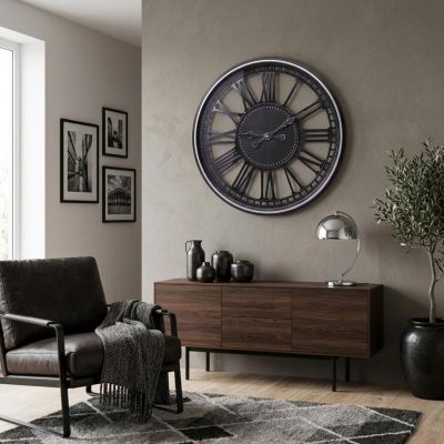 2. ZEGAR ŚCIENNY AŻUROWY CYFRY RZYMSKIE 60CM CZARNY