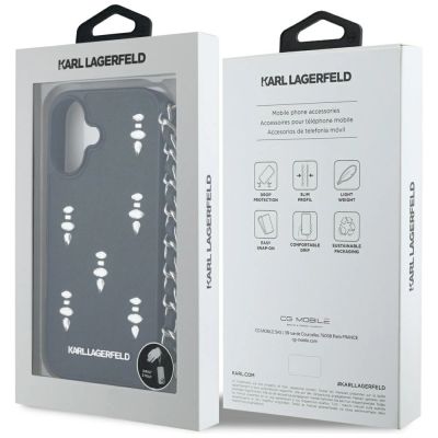 7. Etui Karl Lagerfeld Saffiano Crystals w/Chain na iPhone 16 - czarne
