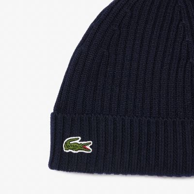 2. Czapka zimowa wełniana Lacoste Ribbed Wool Beanie Granatowa - RB0001-166