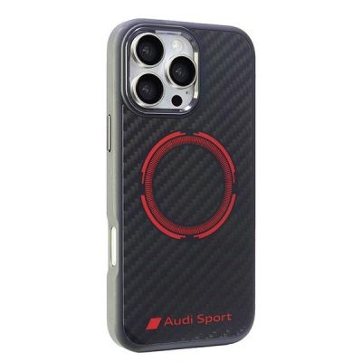 2. Etui Audi Carbon Fiber Sport Red Circle MagSafe na iPhone 16 Pro Max 6.9" - czarne