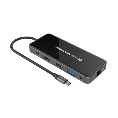 7. Conceptronic DONN15G - Stacja dokująca - USB-C 3.2 Gen 1 - VGA, 2 x HDMI - GigE