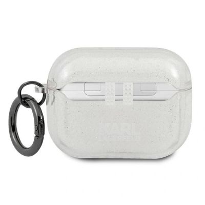2. Etui Karl Lagerfeld Glitter Karl's Head na AirPods Pro - srebrne