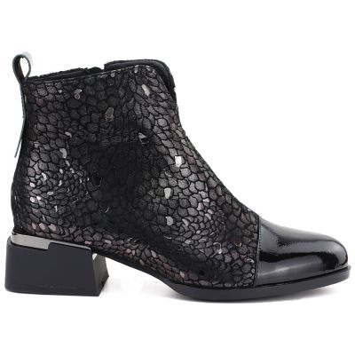 6. Skórzane botki damskie na obcasie czarno srebrne D&A S.Barski LZ62-2043