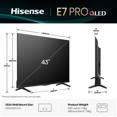 4. Hisense E7Q PRO 43E7Q PRO 109,2 cm (43") 4K Ultra HD Smart TV Wi-Fi Czarny