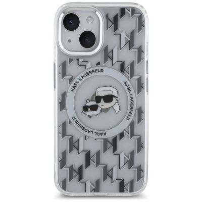3. Etui Karl Lagerfeld IML Monogram Karl & Choupette Head MagSafe na iPhone 15 - przezroczyste