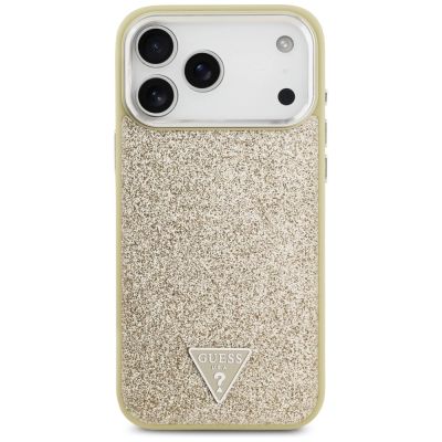 3. Etui Guess Glitter Triangle Logo MagSafe na iPhone 17 Pro Max - złote
