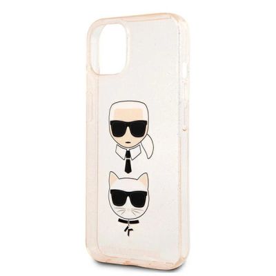 6. Etui Karl Lagerfeld Glitter Karl's & Choupette Head na iPhone 13 mini - złote
