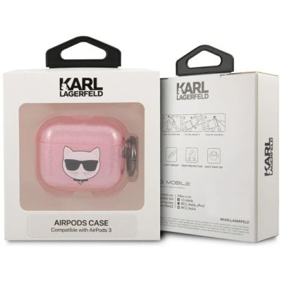 3. Etui Karl Lagerfeld Glitter Choupette na AirPods 3 - różowe