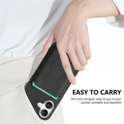 15. Etui na iPhone 17 ze skóry syntetycznej z odpinanym uchwytem na karty kompatybilne z MagSafe - czarne