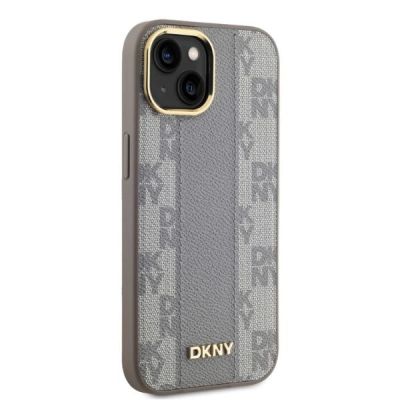 4. Etui DKNY Leather Checkered Mono Pattern MagSafe na iPhone 14 - beżowe
