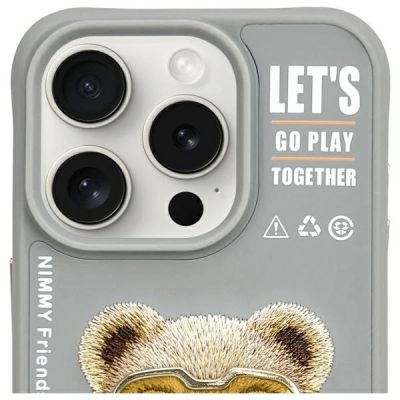 3. Etui Nimmy Cool&Cute 2.0 Bear na iPhone 15 Pro - szare
