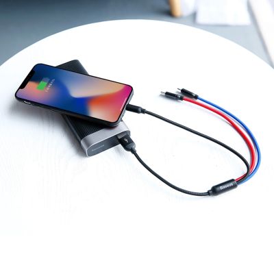 8. Kabel Baseus Three Primary Colors 3w1 USB-A - micro USB / Lightning / USB-C 3.5A 0,3 m - czarny