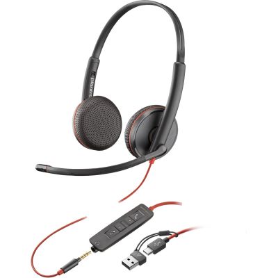 71. POLY Stereofoniczny zestaw słuchawkowy USB-C Blackwire 3225 + wtyczka 3,5 mm + przejściówka USB-C/A (opakowanie zbiorcze)
