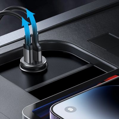 8. Mini ładowarka samochodowa Joyroom JR-CCN06 30W 2x USB-C metalowa - czarna