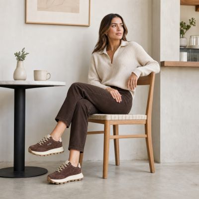 9. Skórzane półbuty sneakersy na platformie brązowe Filippo DP7498