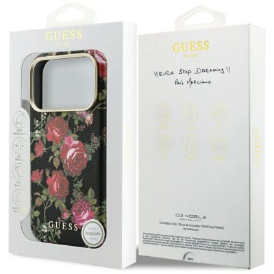 8. Etui Guess Blossom Roses Print MagSafe na iPhone 18 Pro / 17 Pro - czarne