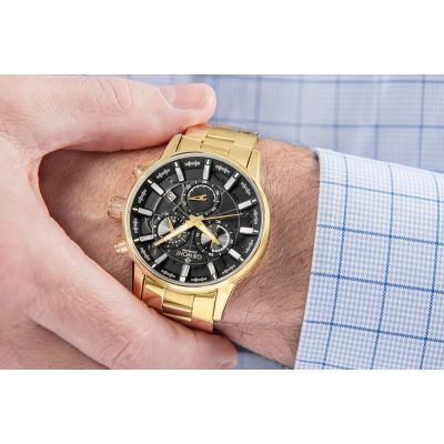 4. Zegarek Męski Giewont Chronograph Sapphire Złoto Czarny GW4580-B4