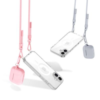5. Etui Tech-Protect Flexair Chain MagSafe na iPhone 16 - przezroczyste  + 2 smycze (różowa i szara)