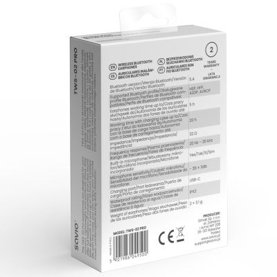 9. SAVIO SŁUCHAWKI BEZPRZEWODOWE BLUETOOTH TWS-02 PRO