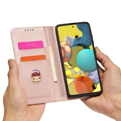 12. Magnet Card Case etui do Samsung Galaxy A12 5G pokrowiec portfel na karty kartę podstawka różowy