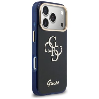 4. Etui Guess IML 4G Script Metal na iPhone 17 Pro - niebieskie