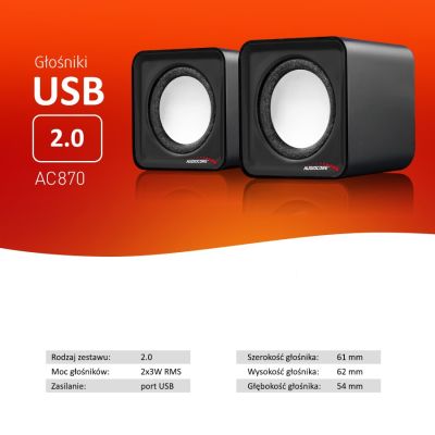 12. Zestaw głośników komputerowe AUDIOCORE AC870B (2.0; kolor czarny)