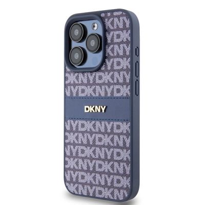 2. Etui DKNY Leather Mono Stripe & Metal Logo na iPhone 15 Pro - niebieskie