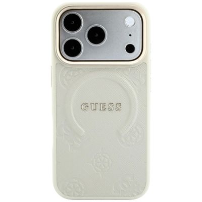3. Etui Guess Saffiano Peony & Ring MagSafe na iPhone 18 Pro / 17 Pro - beżowe