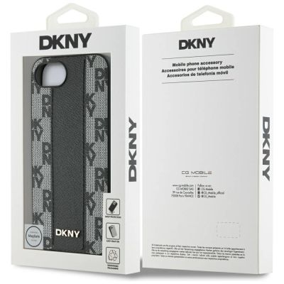8. Etui DKNY Leather Checkered Mono Pattern MagSafe na iPhone 16e - czarny