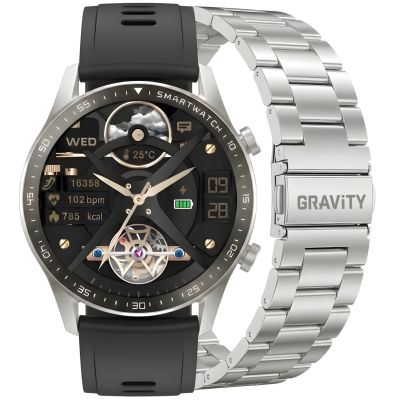 11. Smartwatch Gravity Srebrny Bransoleta + Pasek GT10-6