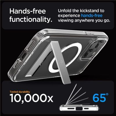 12. Etui Spigen Ultra Hybrid S MagSafe z podstawką do iPhone 15 Pro - przezroczyste
