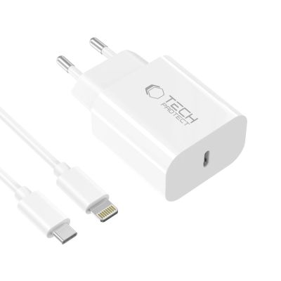 3. Ładowarka sieciowa Tech-Protect NC20W z kablem USB-C / Lighting 100 cm - biała