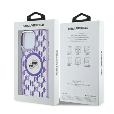 5. Etui Karl Lagerfeld IML Monogram Karl & Choupette Head MagSafe na iPhone 15 Pro Max - fioletowe