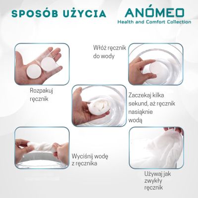 4. SKOMPRESOWANE RĘCZNIKI JEDNORAZOWE 55X25 (6SZT) ANOMEO