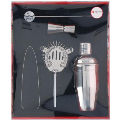 4. ZESTAW BARMAŃSKI 5 ELEMENTÓW SHAKER DO DRINKÓW SZCZYPCE ALPINA
