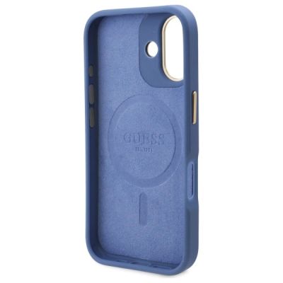 7. Etui Guess 4G Logo Plate MagSafe na iPhone 16 - niebieskie