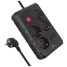 MACLEAN LISTWA ZASILAJĄCA, PRZEDŁUŻACZ 4 GNIAZDA + 3XUSB, 110-240V AC 50/60HZ, 2.1A MAX 2500W, 1,5M, CZARNA MCE392 B