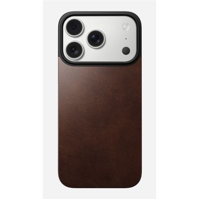 5. NOMAD Magnetic Leather Back - nakładka magnetyczna na iPhone 18 Pro / 17 Pro kompatybilna z MagSafe, skóra Horween (rustic brown)