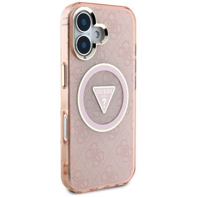 4. Etui Guess IML Metal Glitter 4G Circle Triangle MagSafe na iPhone 16 - różowe