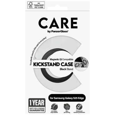 4. Etui CARE by PanzerGlass Feature Black Kickstand & QI na Samsung Galaxy S25 Edge - przezroczyste