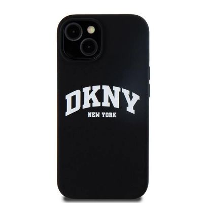 3. Etui DKNY Liquid Silicone White Printed Logo MagSafe na iPhone 15 / 14 / 13 - czarne