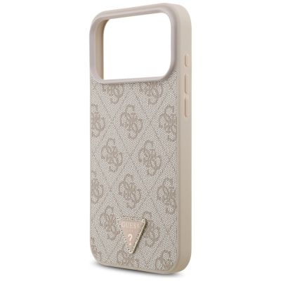 6. Etui Guess Leather 4G Triangle Strass MagSafe na iPhone 17 Pro Max / 18 Pro Max - różowe